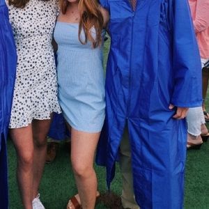 blue pinstripe mini dress